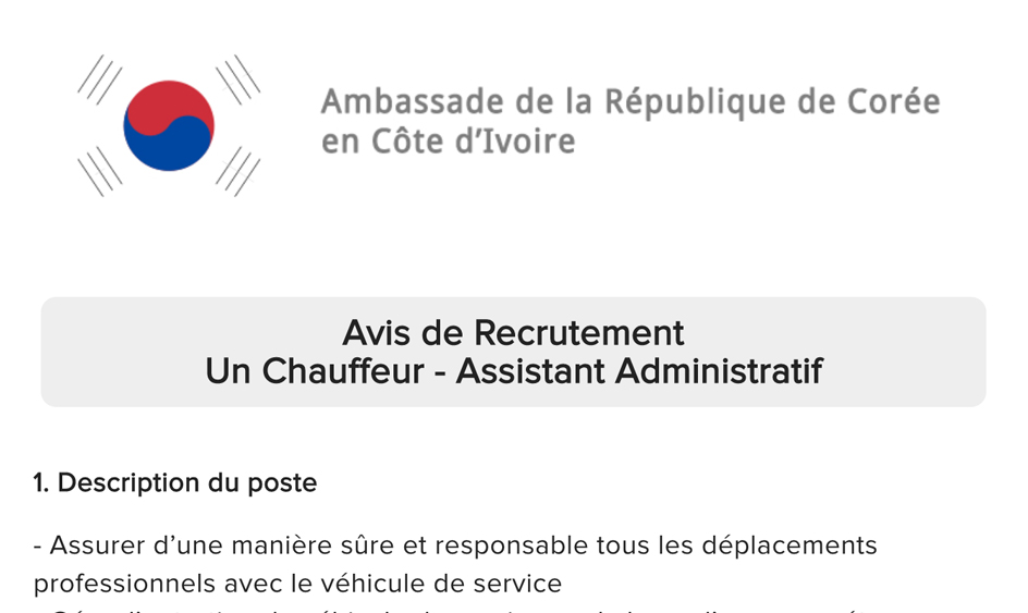 Avis De Recrutement Un Chauffeur Assistant Administratif Abidjan