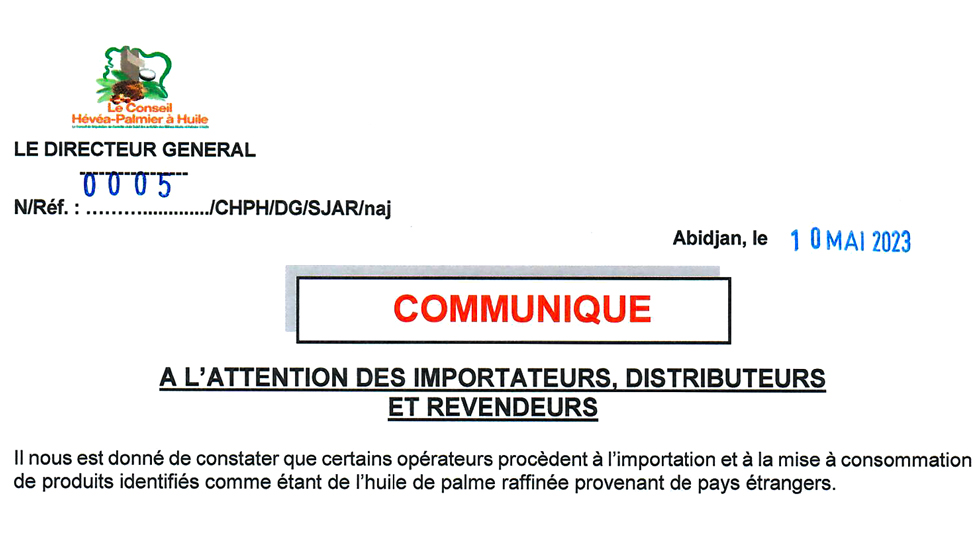 Communiqué du Conseil Hévéa Palmier à Huile à l Attention des