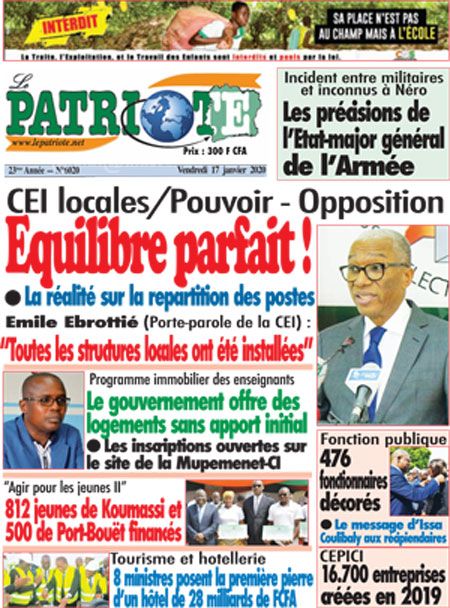 Titrologie De Le Patriote N6020 Du Vendredi 17 Janvier 2020 Abidjan