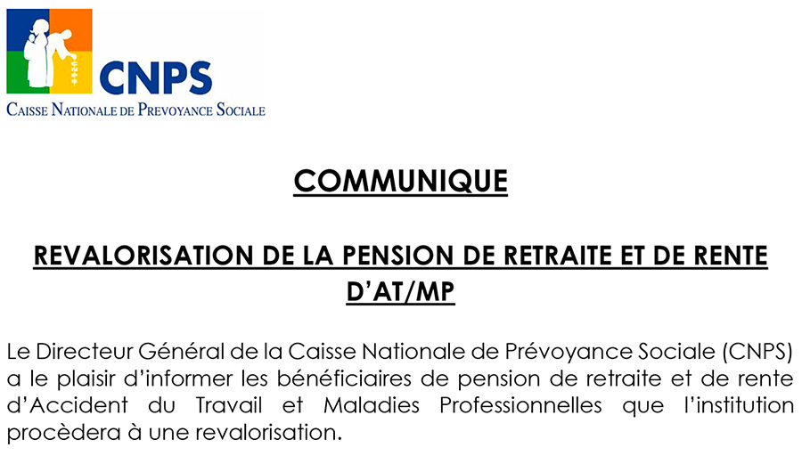 Revalorisation de la Pension de Retraite et de la Rente d’Accident du