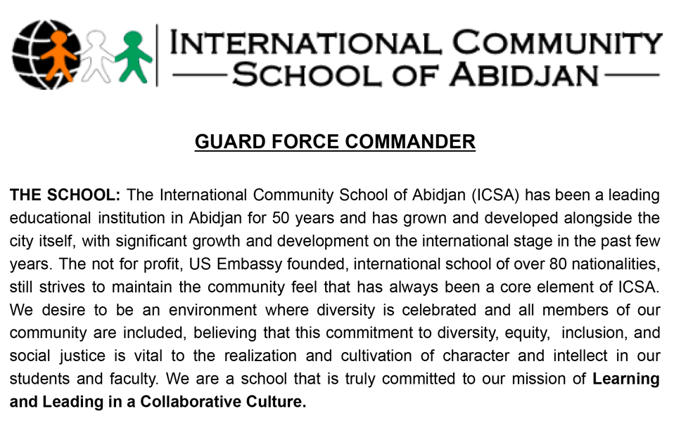 The International Community School of Abidjan (ICSA) Recruiting Guard ...