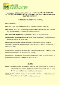 Décision portant sanctions contre des Militants du Rhdp candidats Indépendants aux Elections Legislatives Du 27 Décembre 2025