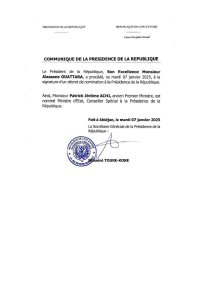 Côte d'Ivoire : Patrick Achi nommé Conseiller spécial à la Présidence de la République