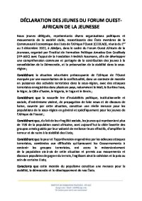Déclaration des jeunes du forum ouest-africain de la jeunesse