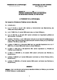 Décret de Nomination des Secrétaires Généraux de Préfecture