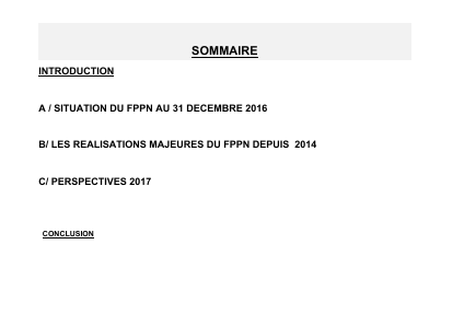 Rapport de présentation bilan d`activités 2016 du Fonds  de prévoyance de la police nationale (FPPN)