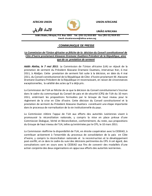 La Commission de l’Union africaine se félicite de la décision du Conseil constitutionnel de Côte d’Ivoire