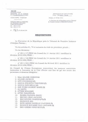 Liste Officielle des personnes dont les comptes bancaires ont été bloqués sur réquisition du Procureur de la République