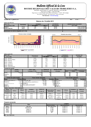 Bulletin Officiel de la Cote BRVM du mardi 12 juillet 2011