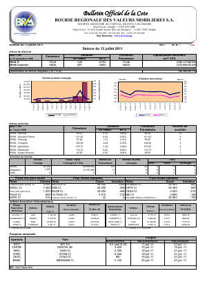 Bulletin Officiel de la Cote BRVM du mercredi 13 juillet 2011