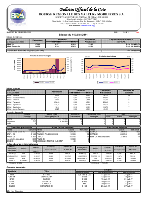 Bulletin Officiel de la Cote BRVM du jeudi 14  juillet 2011