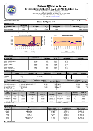 Bulletin Officiel de la Cote BRVM du vendredi 15 juillet 2011