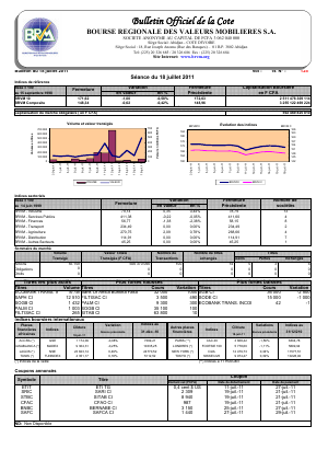 Bulletin Officiel de la Cote BRVM du lundi 18 juillet 2011