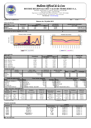 Bulletin Officiel de la Cote BRVM du mardi 19 juillet 2011