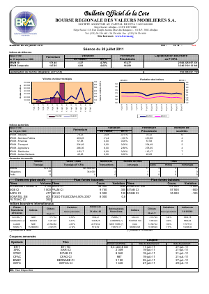 Bulletin Officiel de la Cote BRVM du mercredi 20 juillet 2011