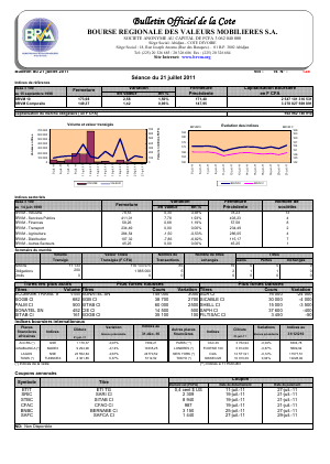Bulletin Officiel de la Cote BRVM du jeudi 21 juillet 2011