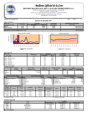 Bulletin Officiel de la Cote BRVM du mardi 26 juillet 2011