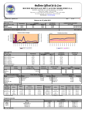Bulletin Officiel de la Cote BRVM du mercredi 27 juillet 2011