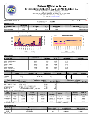 Bulletin Officiel de la Cote BRVM du lundi 1er Août 2011