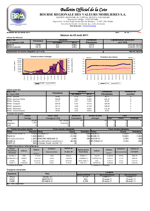 Bulletin Officiel de la Cote BRVM du vendredi 5 Août 2011