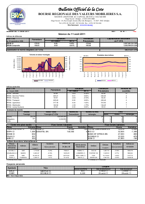 Bulletin Officiel de la Cote BRVM du jeudi 11 aout 2011