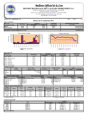 Bulletin Officiel de la Cote BRVM du mercredi 07 septembre 2011