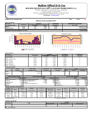 Bulletin Officiel de la Cote BRVM du mercredi 23 novembre 2011
