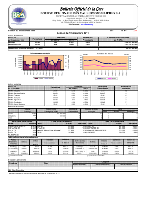 Bulletin Officiel de la Cote BRVM du lundi 19 décembre 2011