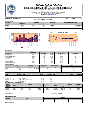 Bulletin Officiel de la Cote BRVM du mercredi 21 décembre 2011