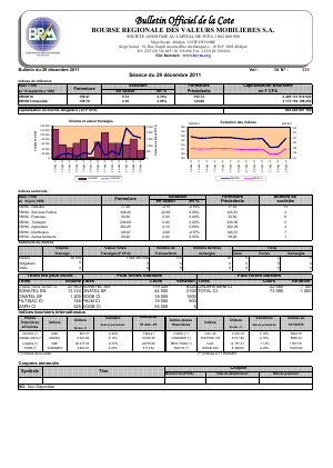 Bulletin Officiel de la Cote BRVM du jeudi 29 décembre 2011