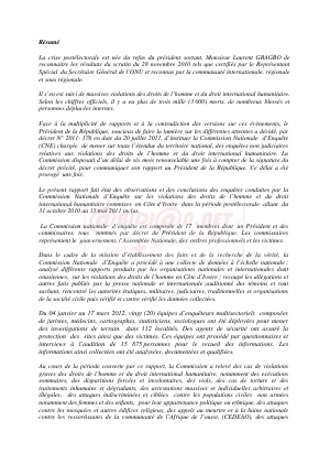 Violations des droits de l`Homme pendant la crise post-électorale: Le Rapport de la Commission Nationale d`Enquête