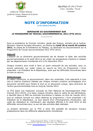 Communiqué final du séminaire gouvernemental sur le PTG 2012.