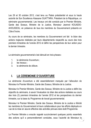 Communiqué final du séminaire gouvernemental sur le PTG 2012.