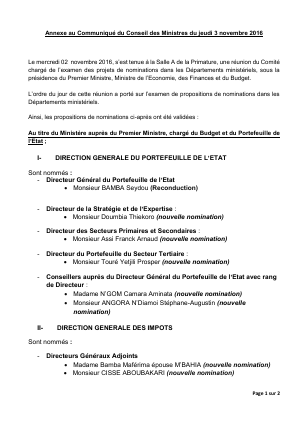 Nommination au titre du ministère auprès du Premier ministre, chargé du Budget et du Portefeuille de l’état