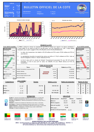 Bulletin Officiel de la Côte BRVM du vendredi 27  juin 2014
