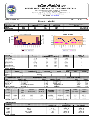 Bulletin Officiel de la Cote BRVM du mardi 11 juillet 2013