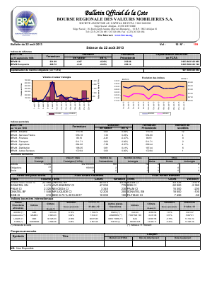Bulletin Officiel de la Cote BRVM du jeudi 22 août 2013