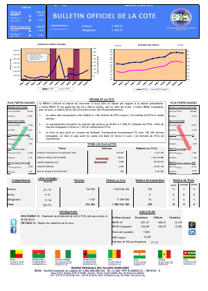 Bulletin Officiel de la Côte BRVM du mercredi 13 Août 2014