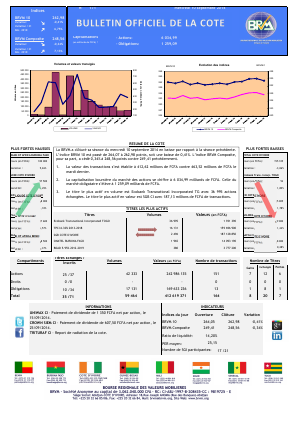 Bulletin Officiel de la Côte BRVM du mercredi 10 septembre 2014