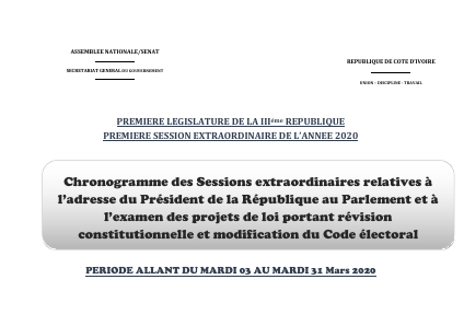 Chronogramme des Sessions extraordinaires relatives