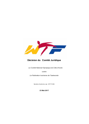 Verdict final de la World Taekwondo Federation sur le conflit Comité National Olympique CIV - Fédération Ivoirienne de Taekwondo