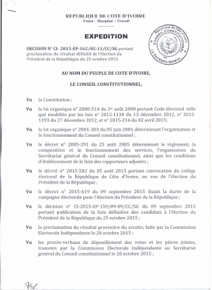 La proclamation des resultats par le Conseil constitutionnel