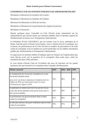Conférence sur les données publiées par AFROBAROMETER 2019