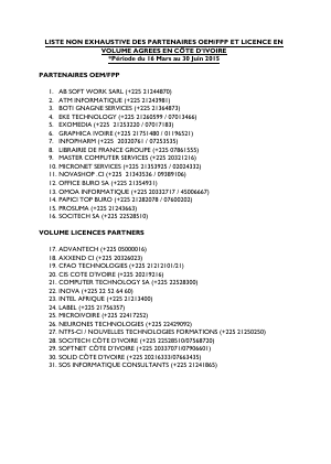 liste des partenaires OEM/FPP et license en volume Microsoft agréés en CI