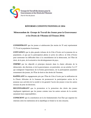 Mémorandum du Groupe de Travail des Jeunes pour la Gouvernance et les Droits de l’Homme (GTJeunes 2016)