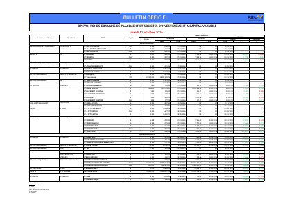 OPCVM - Valeurs Liquidatives des OPCVM au 11-10-2016