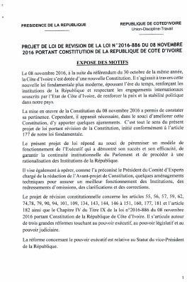 Réforme constitutionnelle: Le projet de loi portant modification de la Constitution de 2016