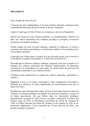Référendum: l'avant projet de loi sur la constitution ivoirienne diffusé par LIDER, le parti de Mamadou Koulibaly