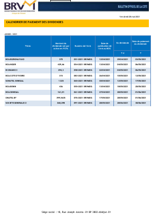 Calendrier De Paiement De Dividendes - Abidjan.net Documents