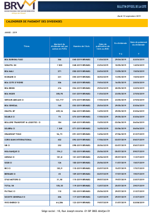 Calendrier De Paiement Des Dividendes Du Mardi 10 Septembre 2019 ...